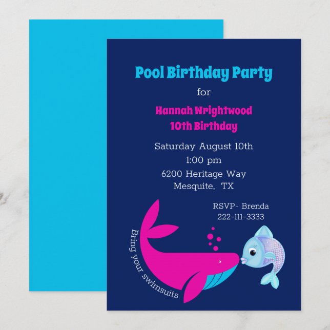 Birthday Pool Party Colourful  Invitation (Front/Back)