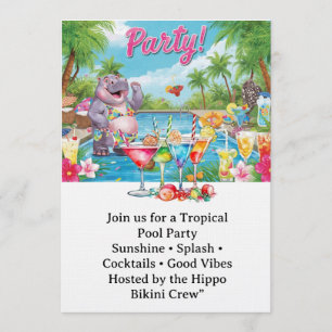 Birthday Pool party for Hippo lovers Invitation
