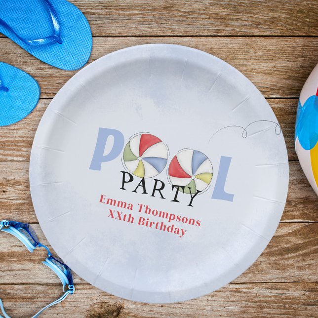 Birthday Pool Party Summer Fun Cute Beach Balls  Paper Plate (Creator Uploaded)