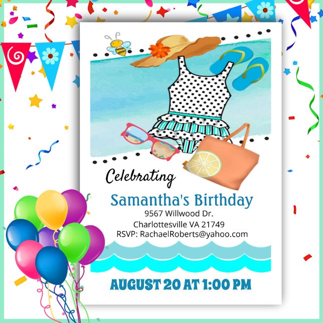 Birthday Pool Party Swimsuit  Invitation (Creator Uploaded)