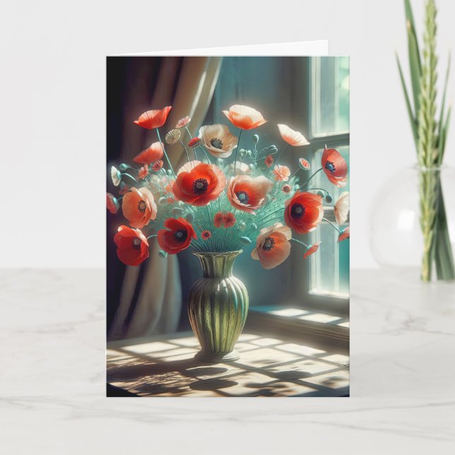 Birthday Poppy Bouquet In Sunlight Card (Front)