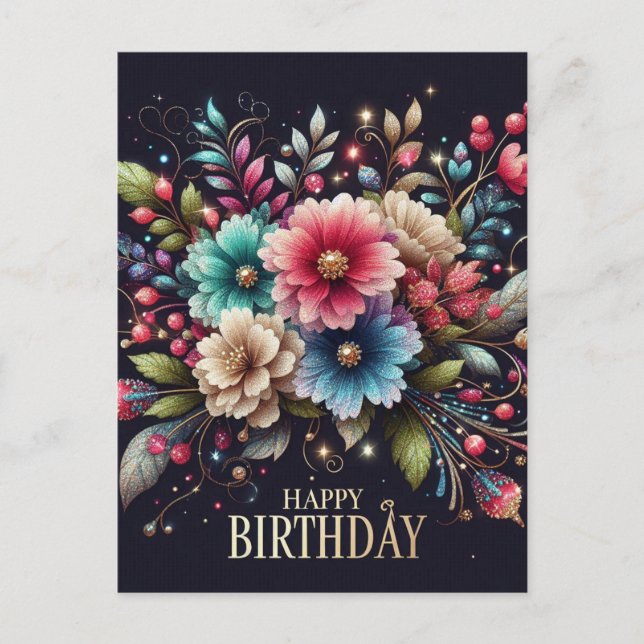 Birthday postcard : colourful floral design (Front)