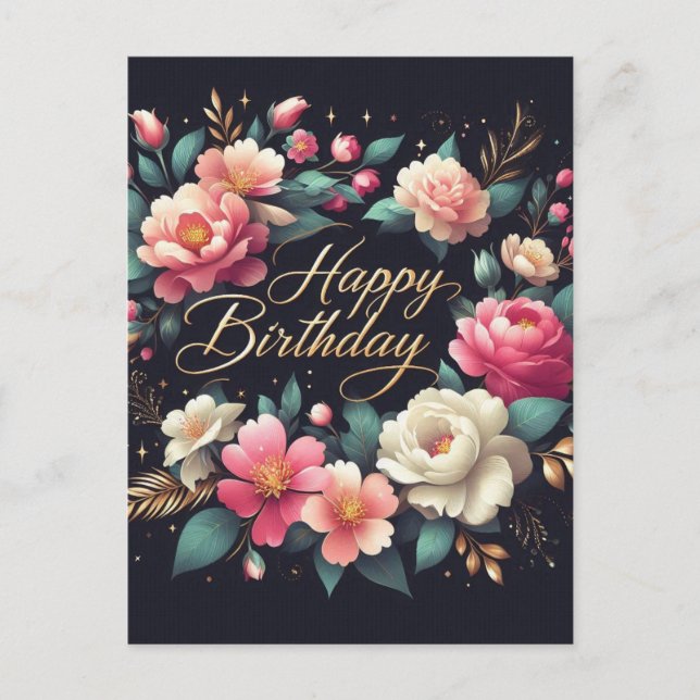  Birthday postcard - floral design (Front)