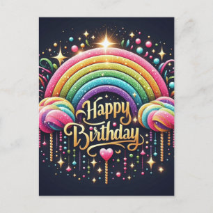 Birthday postcard - glittre rainbow