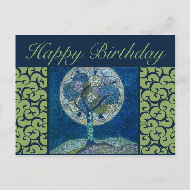 birthday postcard - moon in bloom painting (Front)