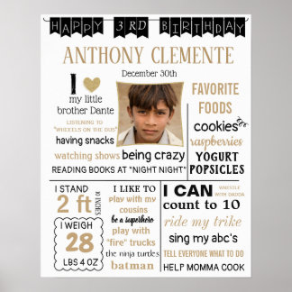 Birthday Poster Banner Milestone black white gold