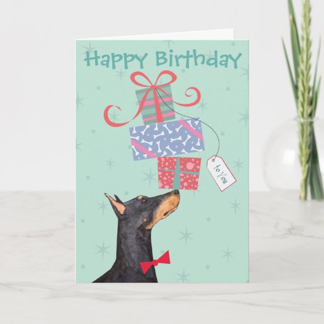 Birthday Presents Doberman Card (Front)