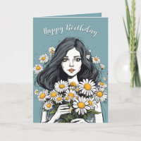 Birthday Pretty Lady With Daisy Bouquet
