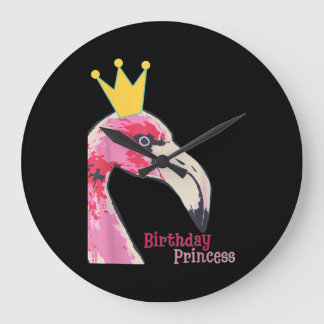 Birthday Princess Girl Flamingo | Cute Flamingo Large Clock