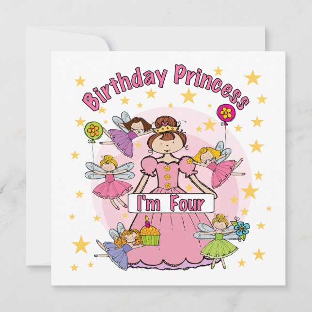 Birthday Princess I'm Four T-shirts and Gifts Card (Front)