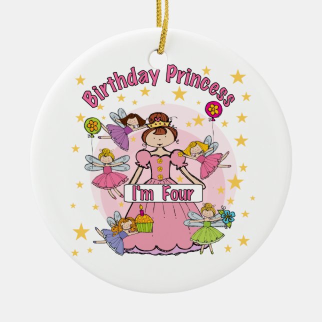 Birthday Princess I'm Four T-shirts and Gifts Ceramic Tree Decoration (Front)