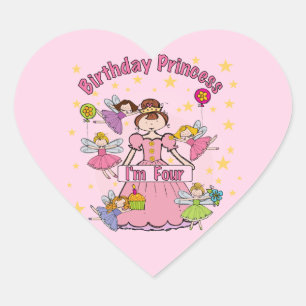Birthday Princess I'm Four T-shirts and Gifts Heart Sticker