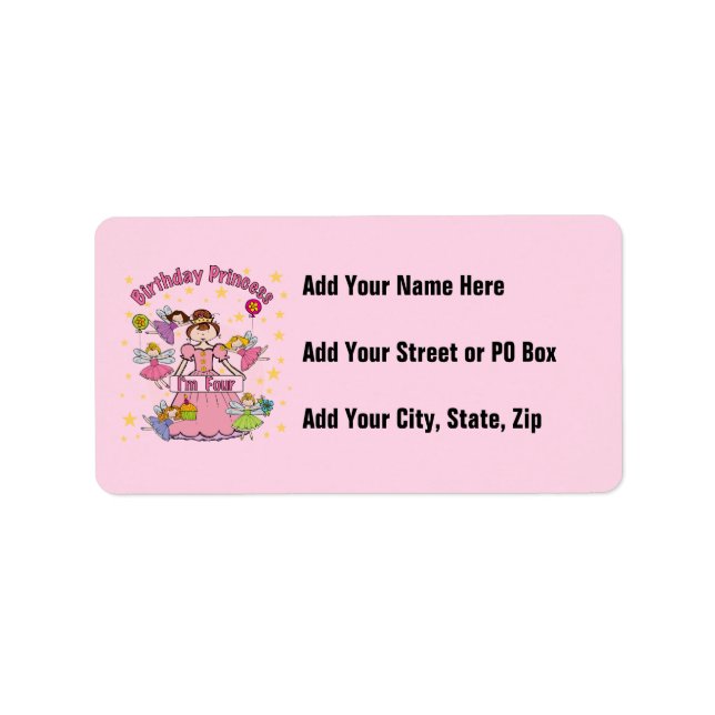 Birthday Princess I'm Four T-shirts and Gifts Label (Front)