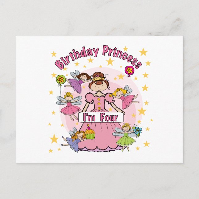 Birthday Princess I'm Four T-shirts and Gifts Postcard (Front)