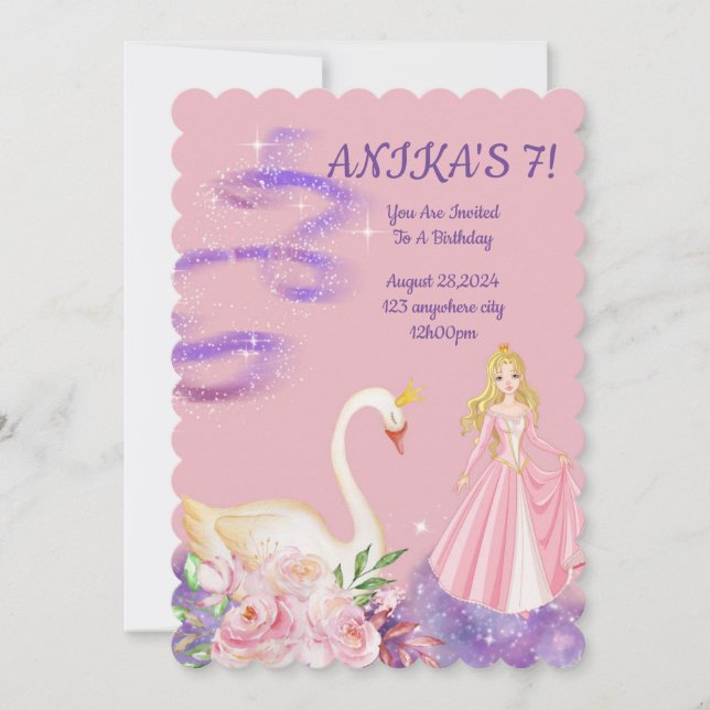 BIRTHDAY PRINCESS INVITATION PEACH COLOR (Front)