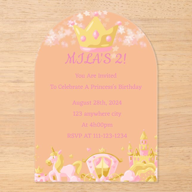 BIRTHDAY PRINCESS INVITATION PEACH COLOR (Front)
