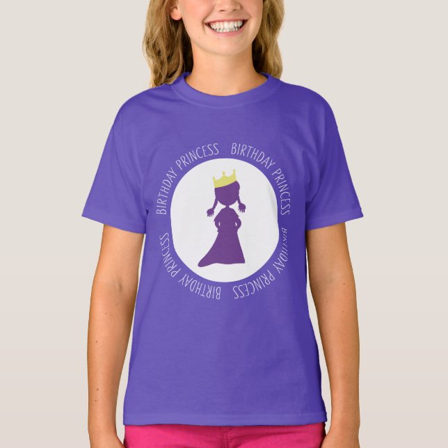 Birthday Princess Purple Silhouette Girls T-Shirt (Front)