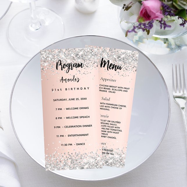 Birthday Progam Menu rose gold silver (Creator Uploaded)