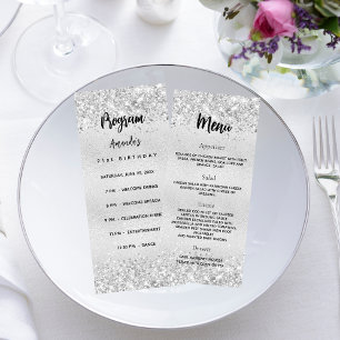 Birthday Progam Menu silver confetti