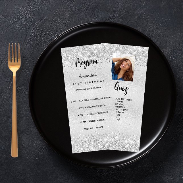 Birthday Progam Quiz silver photo Rack Card (Creator Uploaded)