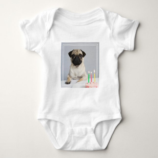 Birthday Pug Baby Bodysuit (Front)