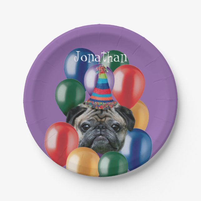 Birthday Pug dog paper plate (Front)