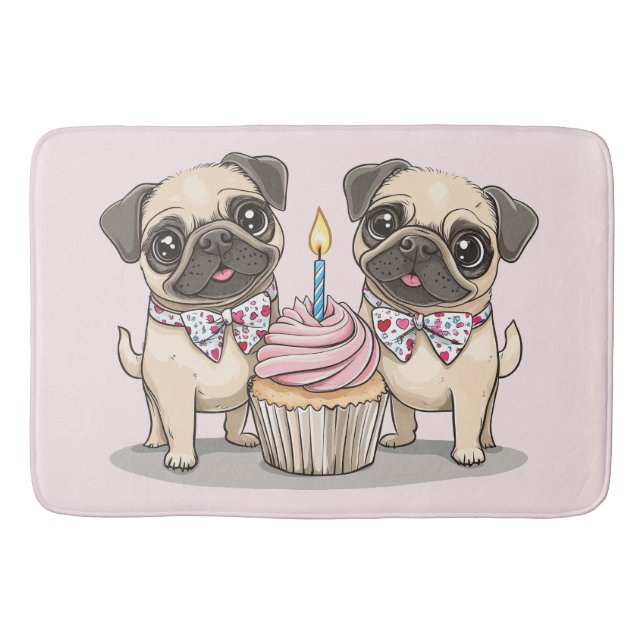 Birthday Pug Dogs Cupcake Bath Mat (Front)