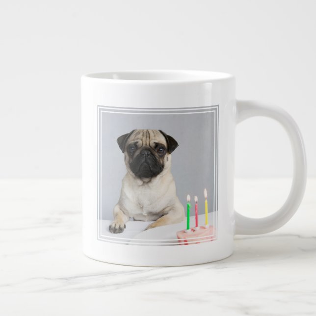 Birthday Pug Large Coffee Mug (Right)