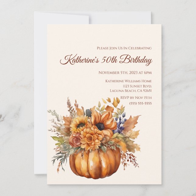 Birthday-Pumpkin with Flowers- Invitation (Front)