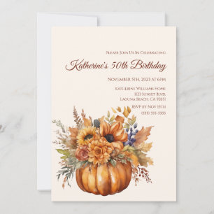 Birthday-Pumpkin with Flowers- Invitation