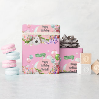 Birthday Pup Pink Customisable Wrapping Paper