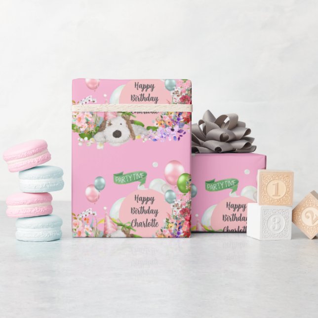 Birthday Pup Pink Customisable Wrapping Paper (Baby Shower)
