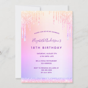 Birthday purple blush pink rose gold glitter invitation