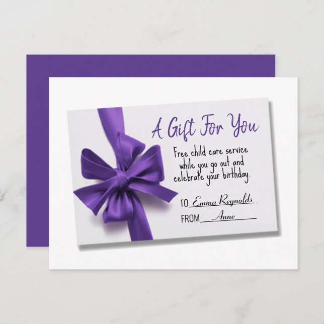 Birthday Purple Bow Gift Card (Front/Back)