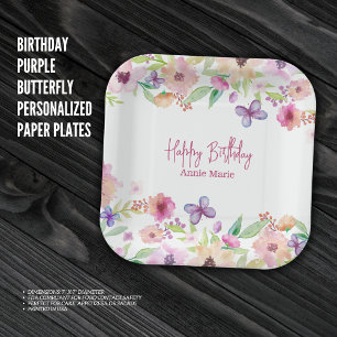 Birthday Purple Butterfly Personalised Paper Plate
