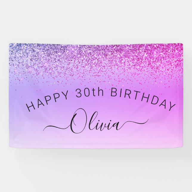 Birthday Purple Glitter Girly Modern Banner (Horizontal)