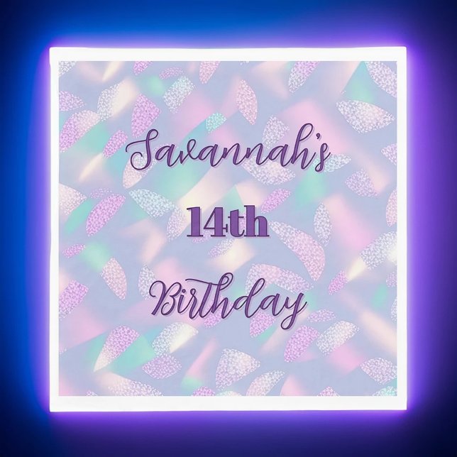 Birthday Purple Glitter Holographic Name Napkin (Creator Uploaded)