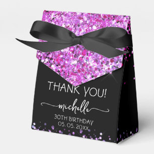 Birthday Purple Glitter Monogram Script Thank You Favour Box