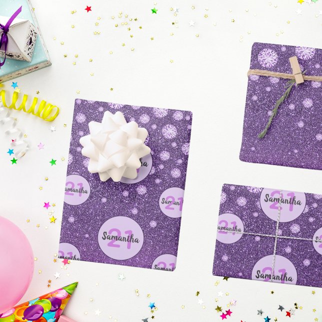 Birthday purple glitter pink monogram luxurious wrapping paper sheet (Creator Uploaded)