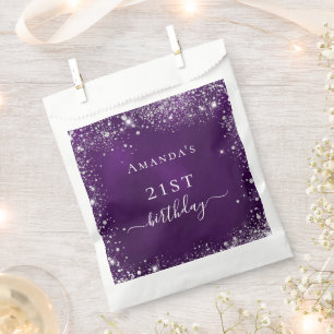 Birthday purple glitter silver  thank you favour bags