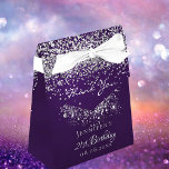 Birthday purple glitter silver  thank you favour box<br><div class="desc">Elegant, classic, glamourous for a 21st (or any age) birthday party favours. A deep purple background, the purple colour is uneven. Decorated with faux silver glitter dust. With the text: 21st Birthday and Thank You written with a modern hand lettered style script. Personalise and add a name and a date....</div>