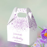 Birthday purple glitter white monogram thank you favour box<br><div class="desc">Elegant, classic, glamourous and girly for a 21st (or any age) birthday party favours. A chic white background. On the front and the back: Personalise and add a name, age 21 and a date. The name is written with a modern hand lettered style script. Decorated with purple faux glitter dust....</div>