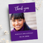 Birthday purple photo simple elegant thank you card<br><div class="desc">A birthday Thank You photo card.  A purple background.  Personalise and add your photo and thank you note.</div>