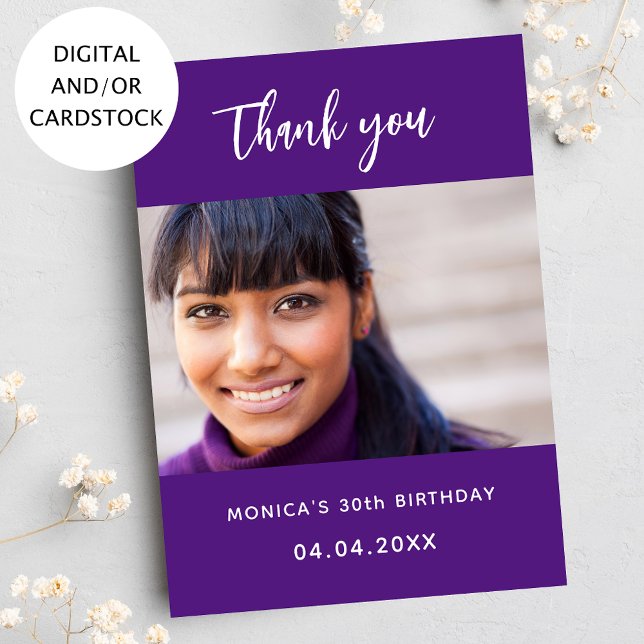 Birthday purple photo thank you card (Creator Uploaded)