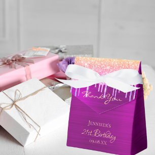 Birthday purple pink glitter drips thank you favour box