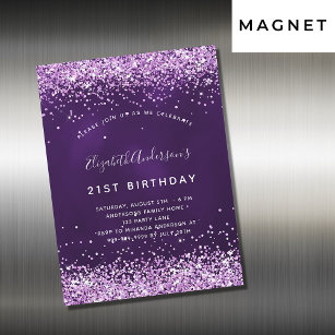 Birthday purple pink glitter luxury magnetic invitation