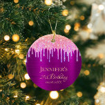Birthday purple pink glitter thank you ceramic tree decoration<br><div class="desc">Elegant, classic, glamourous and girly for a 21st (or any age) birthday. A chic deep purple faux metallic foil looking background. The text: 21st Birthday and Thank You, written with a modern hand lettered style script. Decorated with rainbow coloured faux glitter drips, paint dripping look in purple, pink and rose...</div>