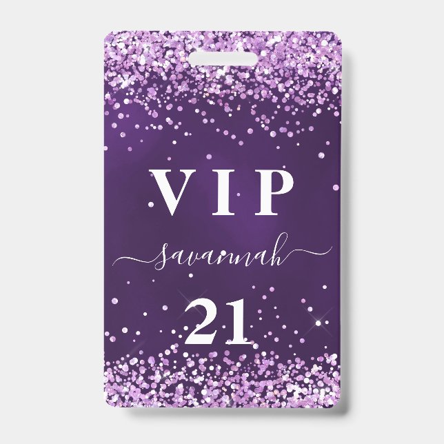 Birthday purple pink vip invitation ID badge (Front)