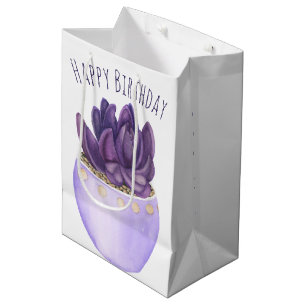 Birthday Purple Potted Succulent Medium Gift Bag