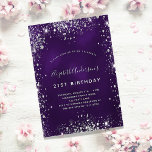 Birthday purple silver glitter invitation<br><div class="desc">A modern,  stylish and glamourous invitation for a 21st (or any age) birthday party.  A deep purple coloured background with faux silver glitter dust.  The purple colour is uneven. The name is written with a modern hand lettered style script.  Personalise and add your party details.</div>